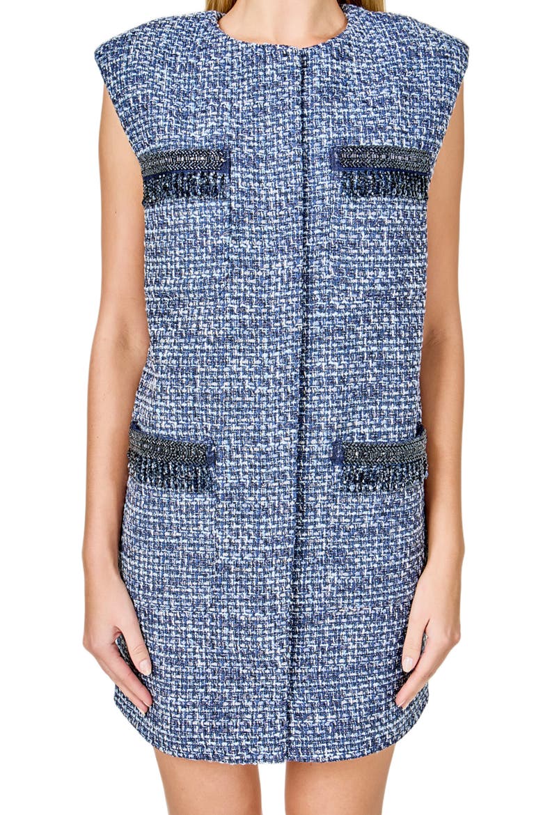 Metallic Tweed Sleeveless Minidress, Alternate, color, BLUE