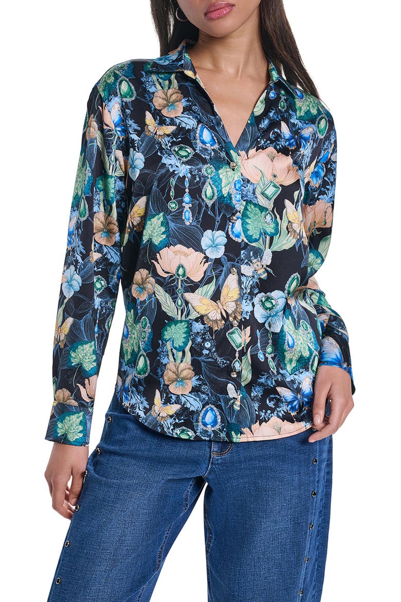 Oversized Long Sleeve Shirt, Main, color, BLACK/ MULTI