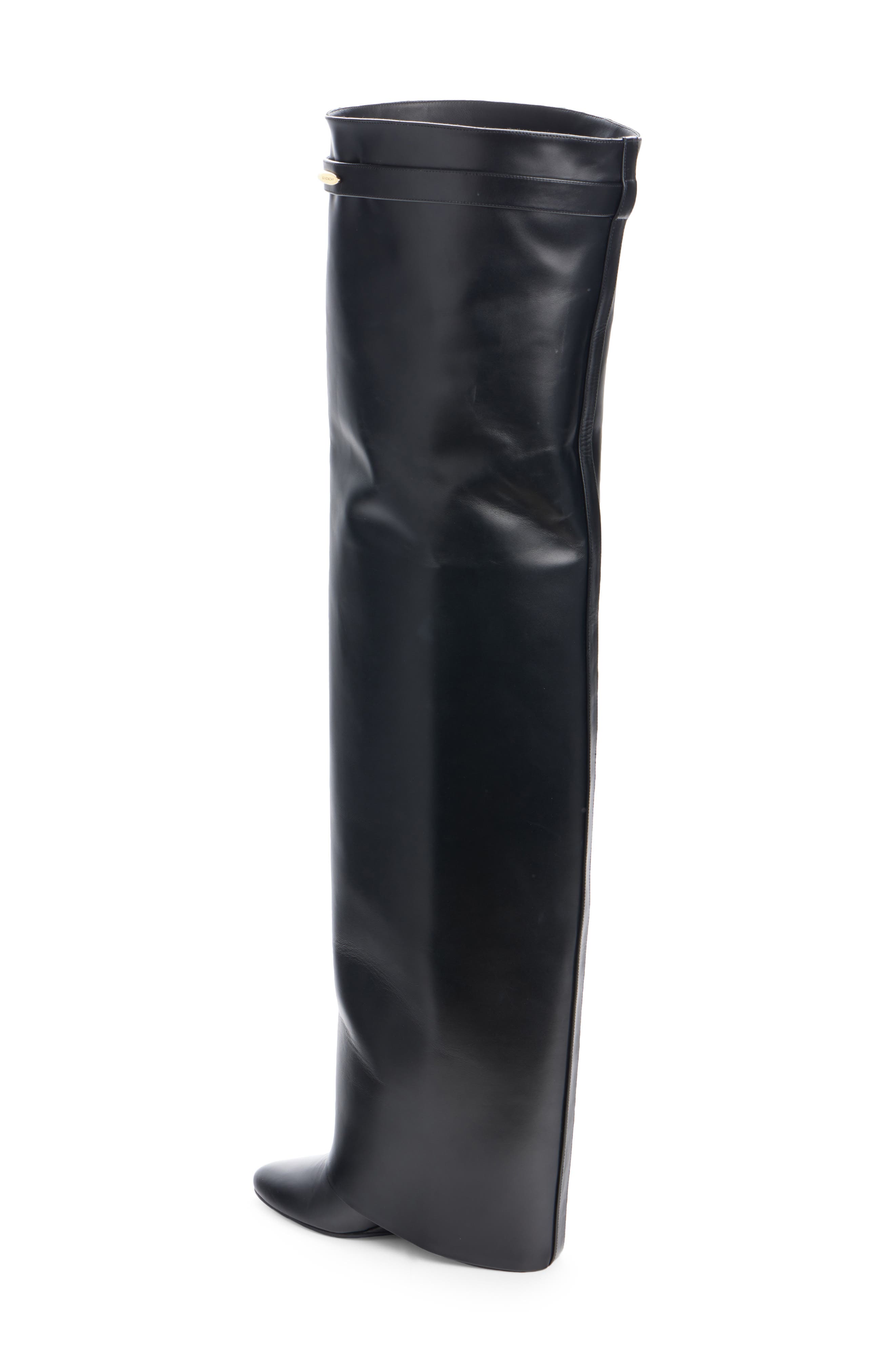 Shark Pinch Leather Over the Knee Boot, Alternate, color, BLACK/ GOLDEN