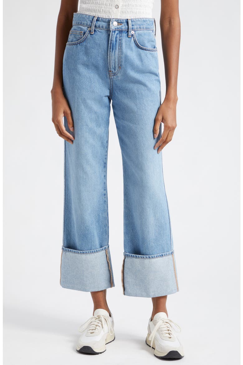 Dylan Cuffed High Waist Relaxed Straight Leg Jeans, Main, color, SILVER BLUE