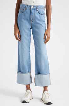 Veronica Beard Dylan Cuffed High Waist Relaxed Straight Leg Jeans