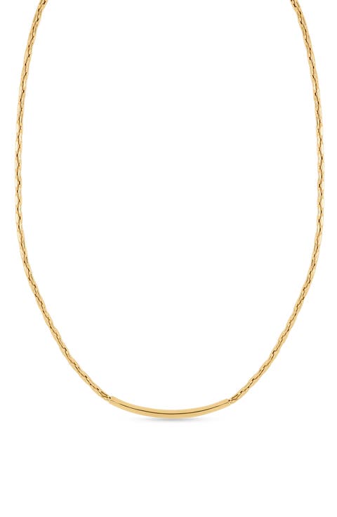 14K Gold Curved Tube Bar Necklace