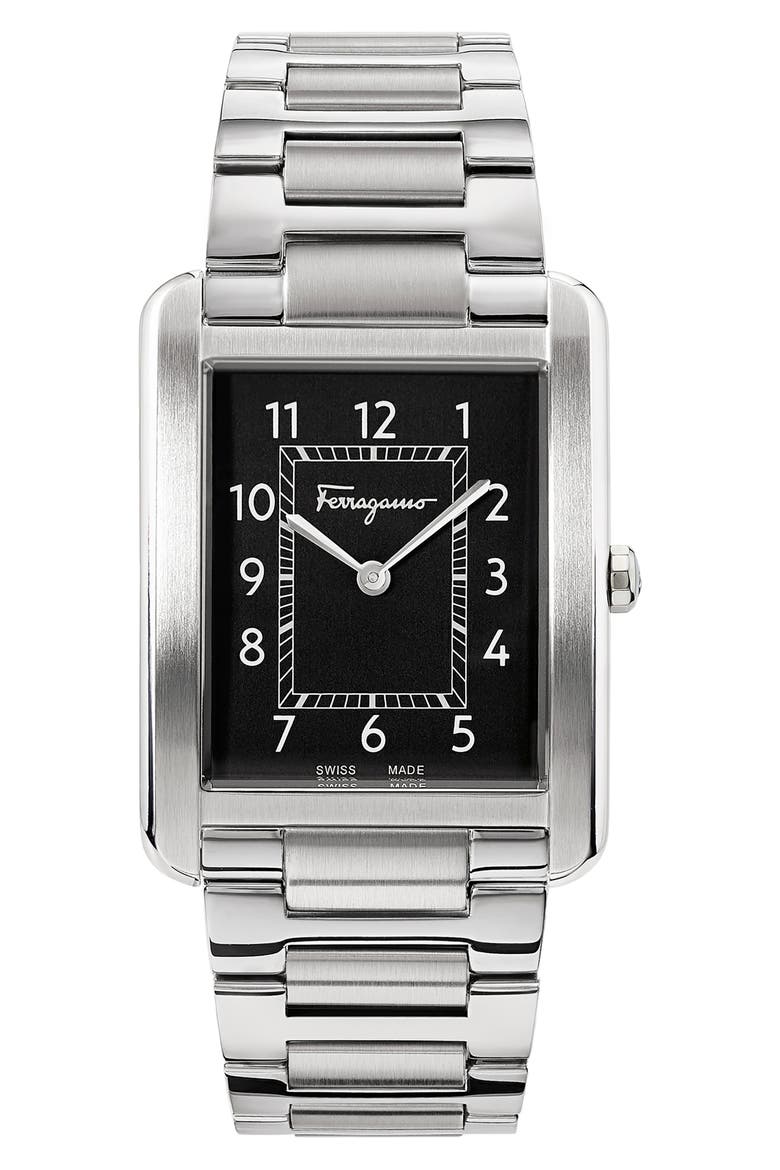 Salvatore Ferragamo Portrait Bracelet Watch, 31mm x 41mm, Main, color, SILVER/ BLACK/ SILVER
