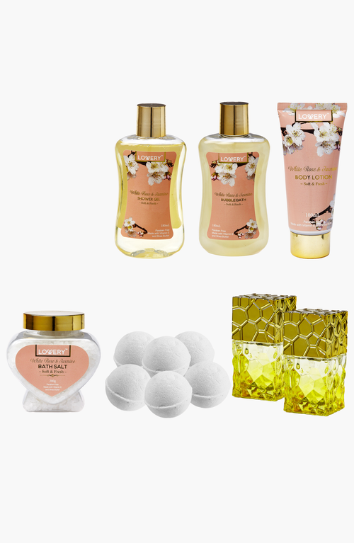 Lovery White Rose And Jasmine Bath And Body Gift Basket In Multi