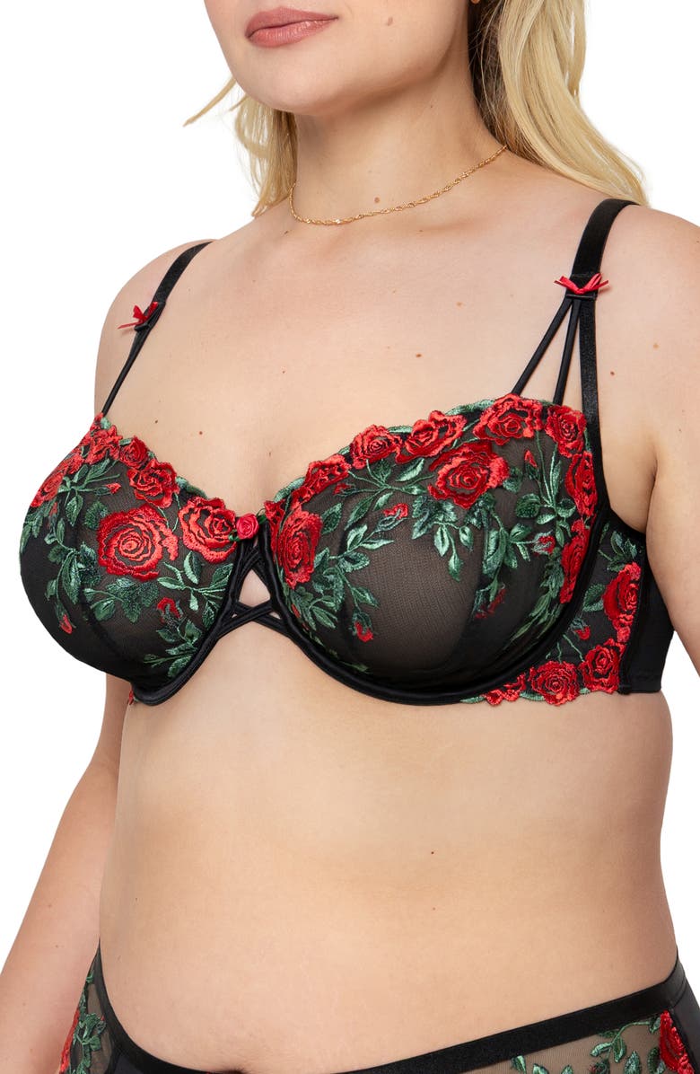 Curvy Couture Floral Embroidered Balconette Bra, Alternate, color, Rose Garden Embroide