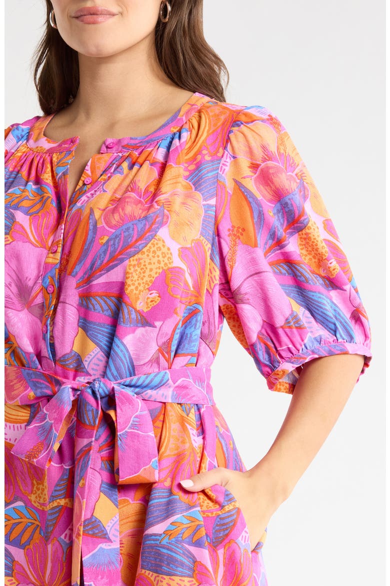 Floral Print Belted Minidress, Alternate, color, MAGENTA