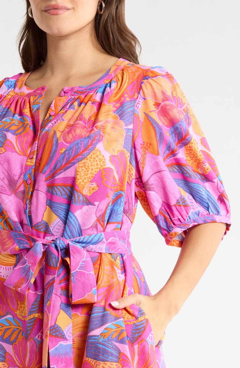 SUGARLIPS Floral Print Belted Minidress, Alternate, color, Magenta