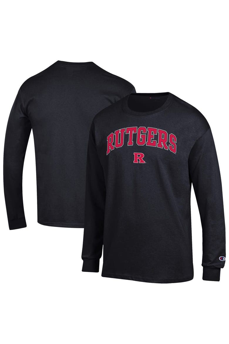 Men's Champion  Black Rutgers Scarlet Knights Arch Over Logo Long Sleeve T-Shirt, Alternate, color, Black