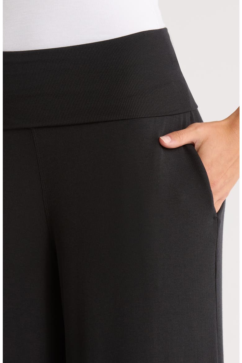 Rib Foldover Waist Pajama Pants, Alternate, color, IMMERSED BLACK