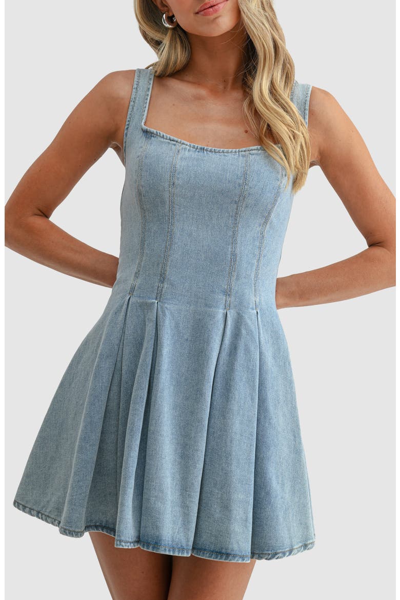 Square Neck Denim Fit and Flare Minidress, Alternate, color, LIGHT DENIM