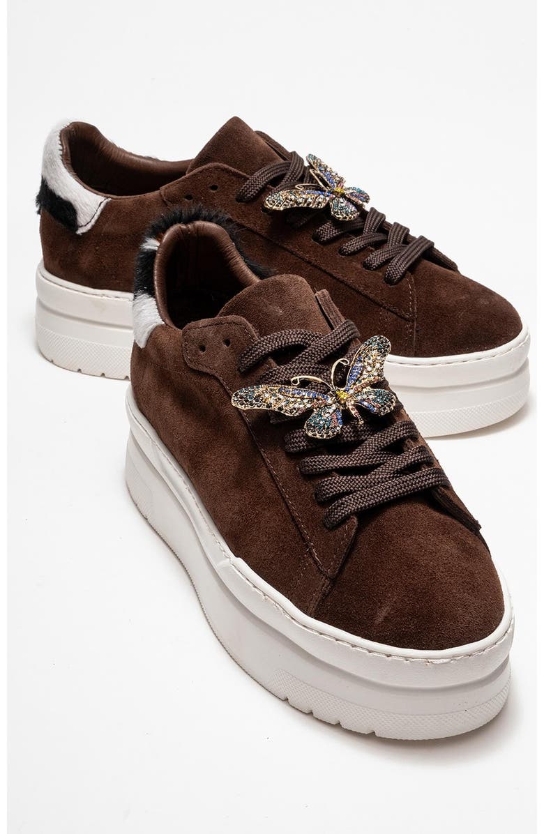 Forever & Always Shoes Anda Leather Buckled Sneakers, Alternate, color, Brown Suede Leather