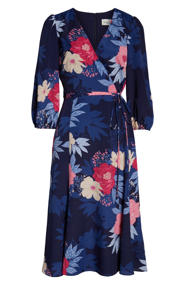Eliza J Floral Print Faux Wrap Midi Dress, Alternate, color,
