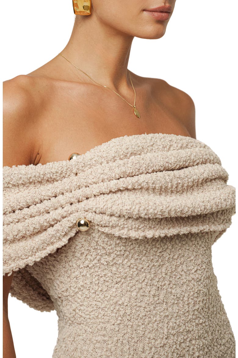Pour Over Texture Off the Shoulder Dress, Alternate, color, BEIGE