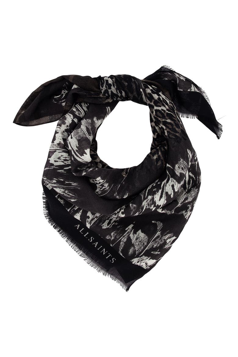 Patchwork Print Wool Scarf, Alternate, color, BLACK