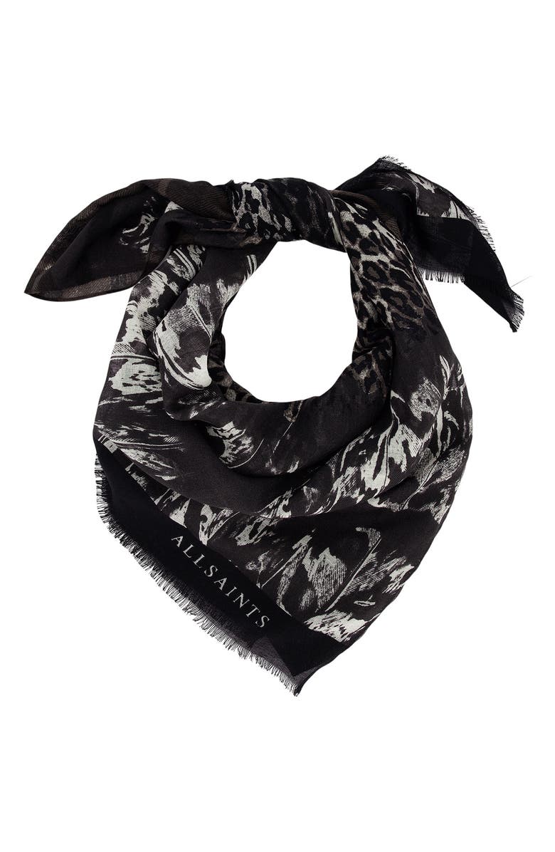 AllSaints Patchwork Print Wool Scarf, Alternate, color,