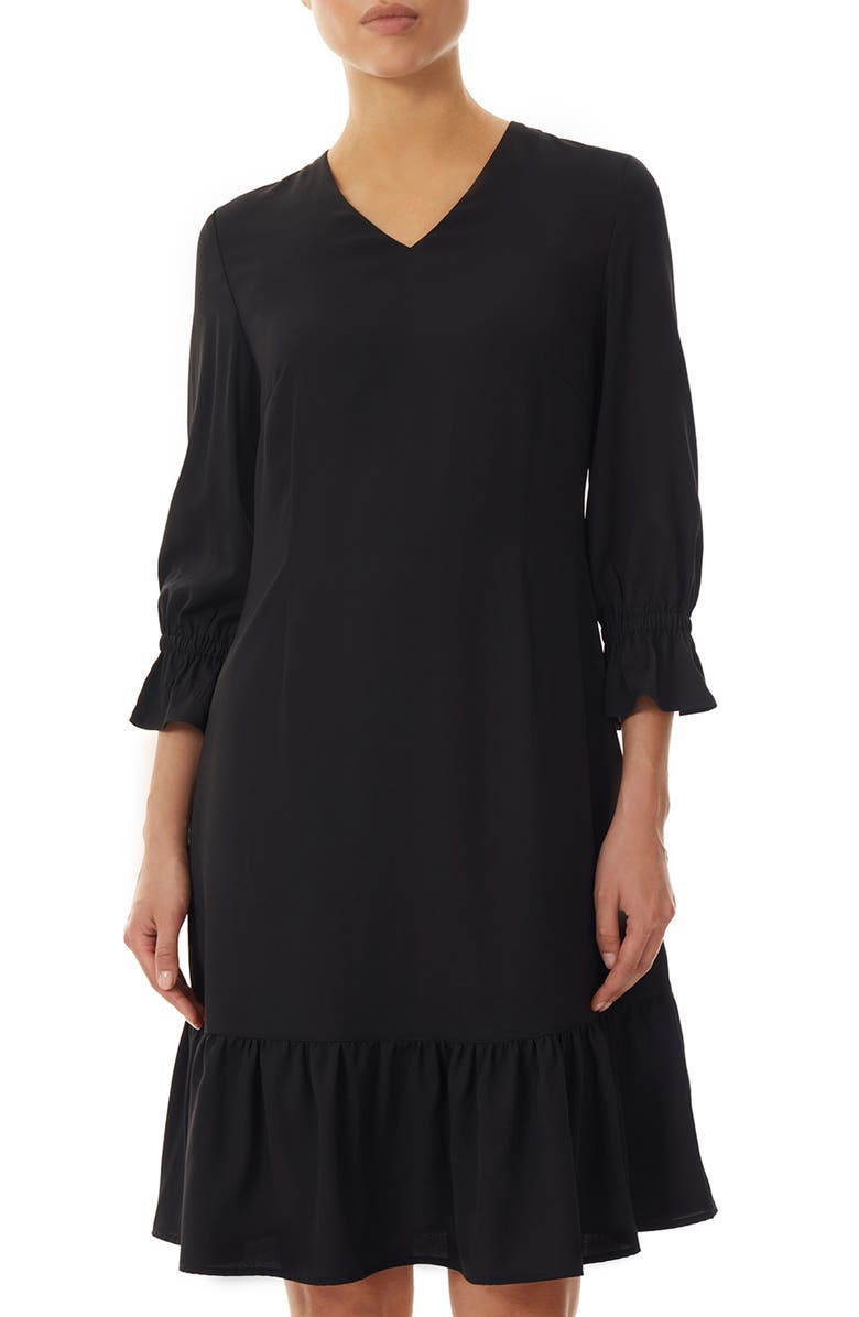 Ming Wang Gathered Sleeve Flounce Hem Crepe Shift Dress, Alternate, color, 