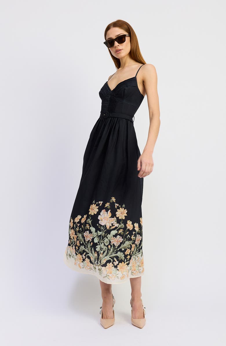 En Saison Iris Belted Floral Print Maxi Dress, Alternate, color, Black Ginger Olive