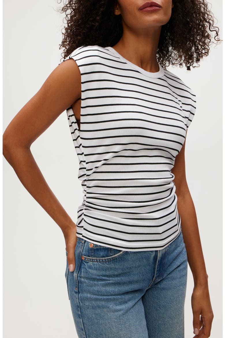 Joni Crewneck Power Shoulder T-Shirt, Main, color, WHITE/ BLACK