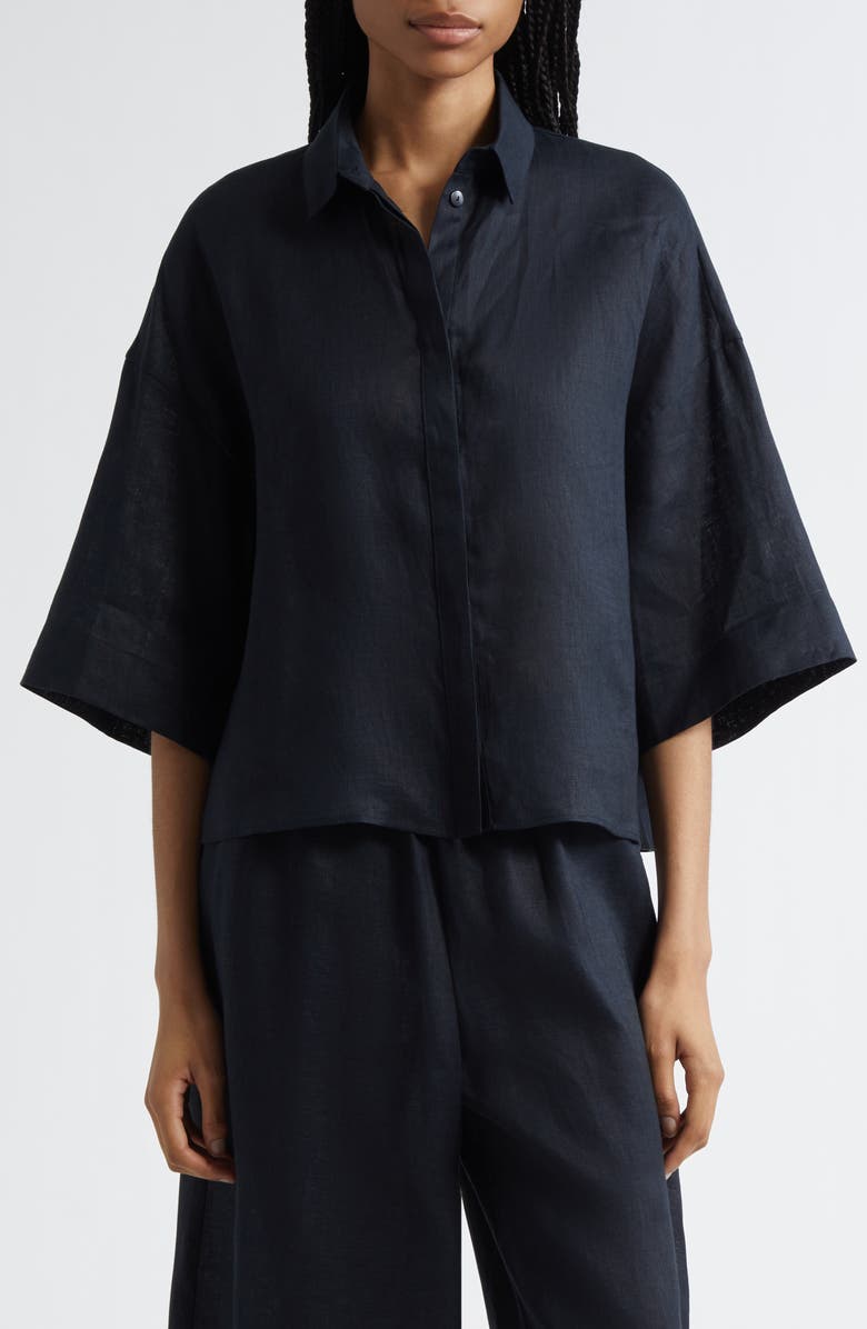 MM by Max Mara Mirano Linen Blouse, Alternate, color, Black