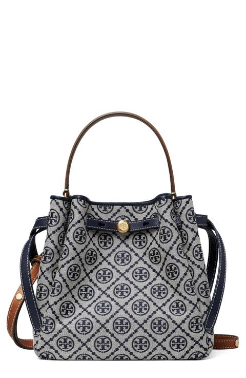 Romy T Monogram Jacquard & Leather Bucket Bag