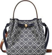 Tory Burch Romy T Monogram Jacquard & Leather Bucket Bag