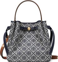Tory Burch Romy T Monogram Jacquard & Leather Bucket Bag