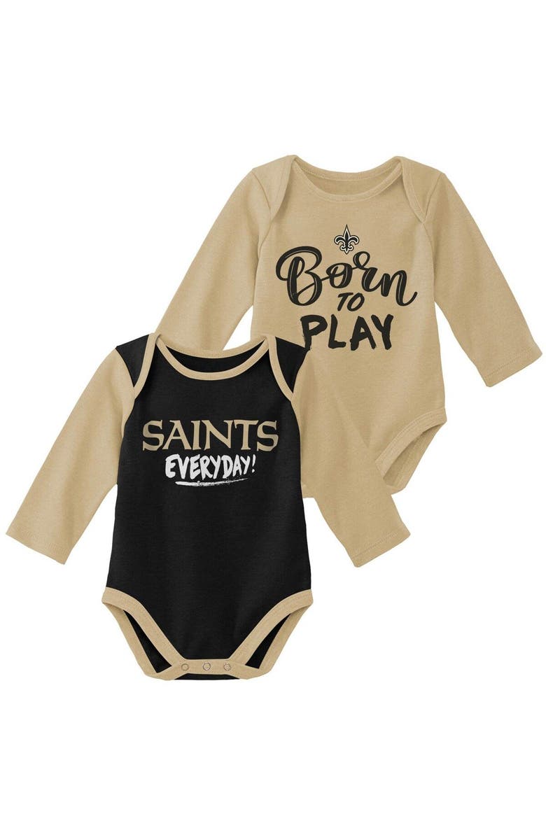 Outerstuff Newborn & Infant Gold/Black New Orleans Saints Little Player Long Sleeve 2-Pack Bodysuit Set, Main, color, 