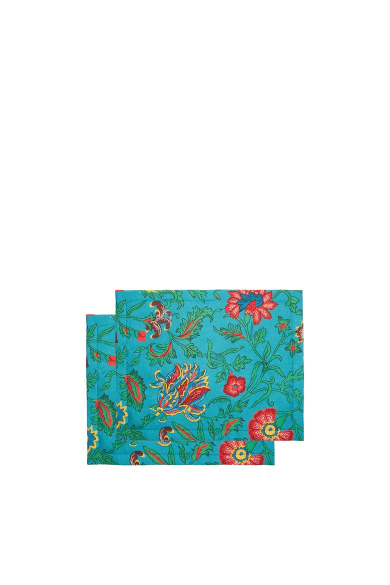 Placemats Set Of 2 (35X45) Dragon Flower Turche Turquoise, Alternate, color, Dragon Flower Turche Turquoise