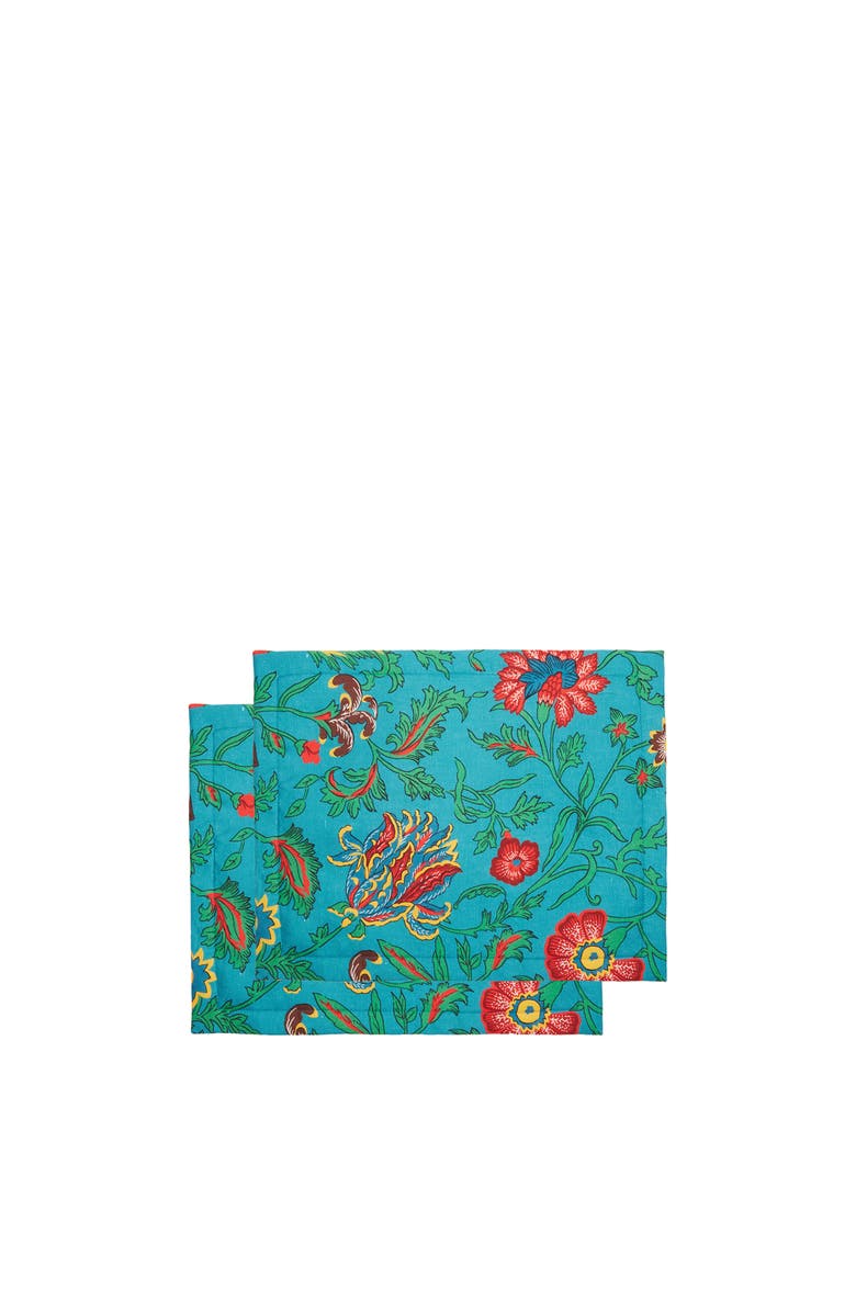 La DoubleJ Placemats Set Of 2 (35X45) Dragon Flower Turche Turquoise, Alternate, color, Dragon Flower Turche Turquoise