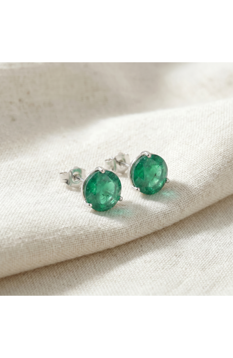 Bliss Diamond 5Ct Round Emerald Studs 9mm Women's 14k Earring 3 Prong Martini Lab Grown, Alternate, color, White Gold