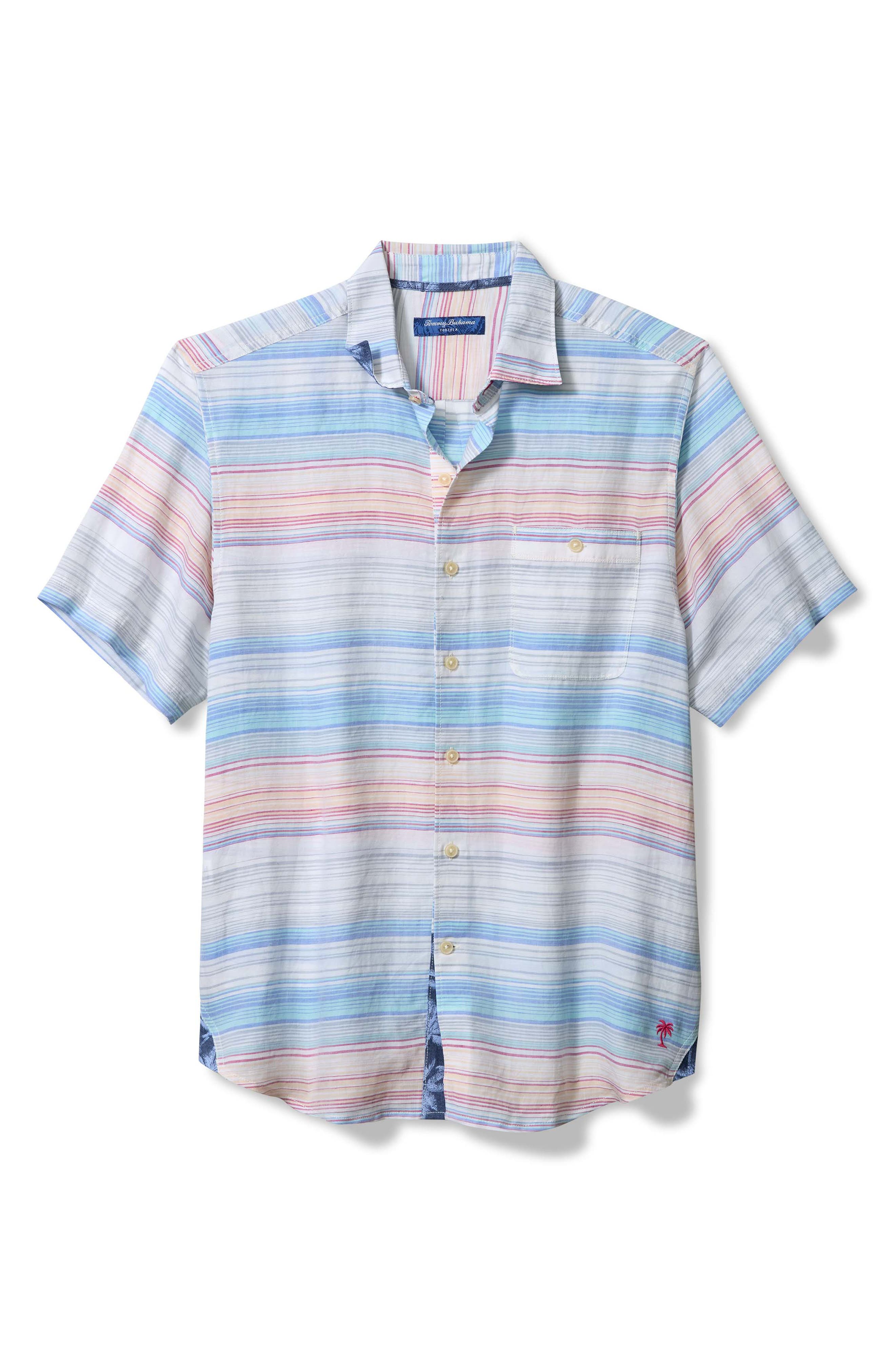 Tommy Bahama Sand Sicily Stripe Short Sleeve Linen Blend Button-Up Shirt