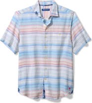 Tommy Bahama Sand Sicily Stripe Short Sleeve Linen Blend Button-Up Shirt