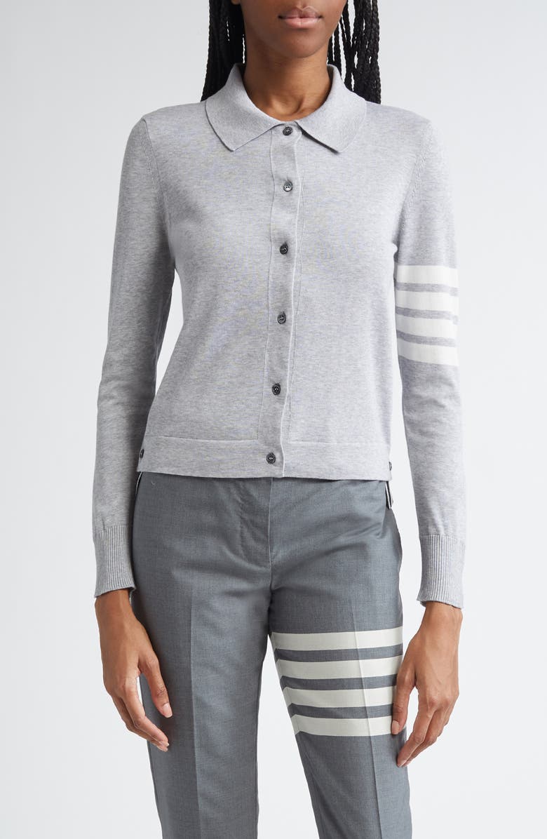Thom Browne 4-Bar Jersey Stitch Cardigan, Main, color, Light Grey