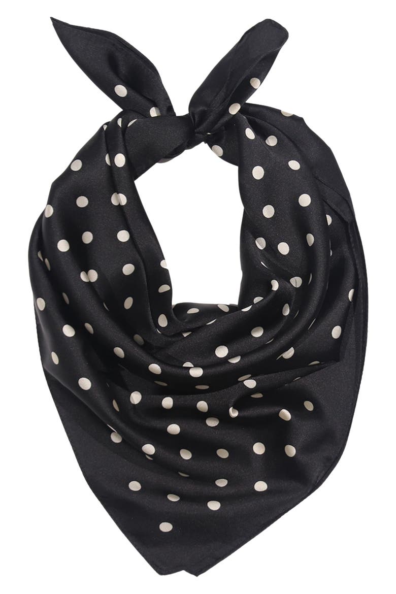 Satin Polka Dot Square Scarf, Main, color, BLACK