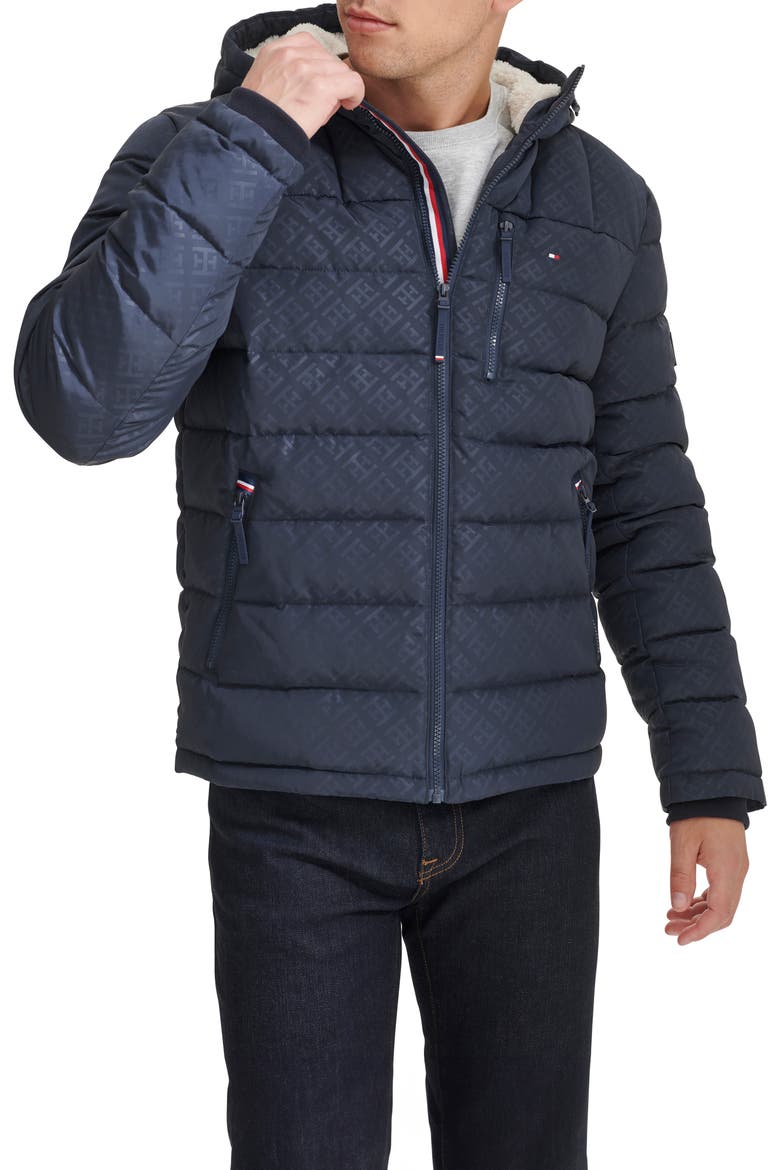 Fleece Lined Hooded Puffer Jacket, Main, color, BLUE PRINT
