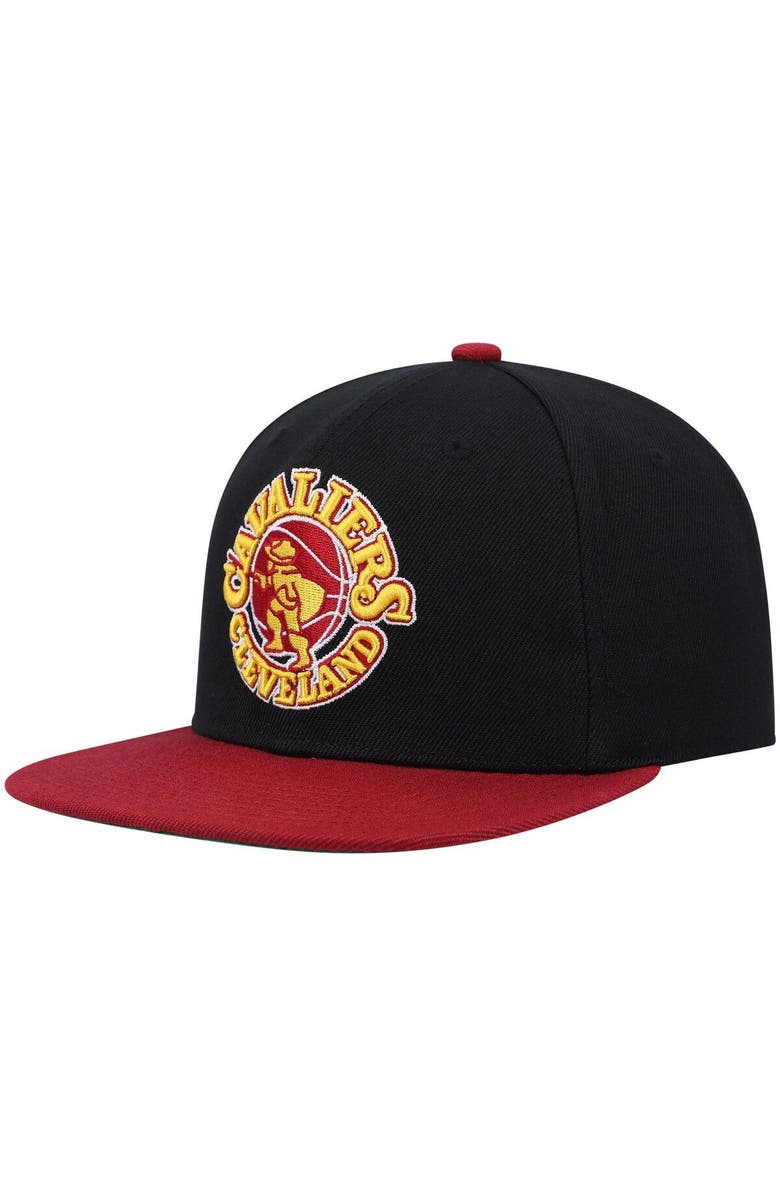 Mitchell & Ness Men's Mitchell & Ness Black/Wine Cleveland Cavaliers Hardwood Classics Snapback Hat, Alternate, color, 