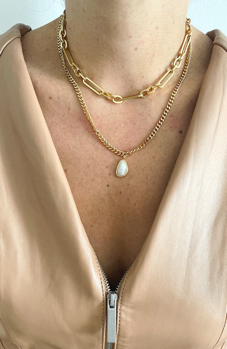 Adornia 14K Gold Plated Sterling Silver Moonstone Curb Chain Pendant Necklace, Alternate, color, 