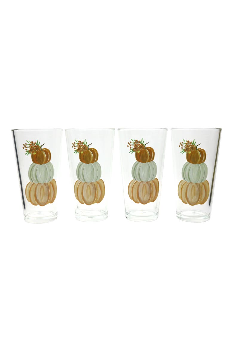 Floral Pumpkins Glass Tumblers Set of 4 21oz Fall Harvest Drinkware for Autumn Gatherings and Home Decor, Alternate, color, Multicolored