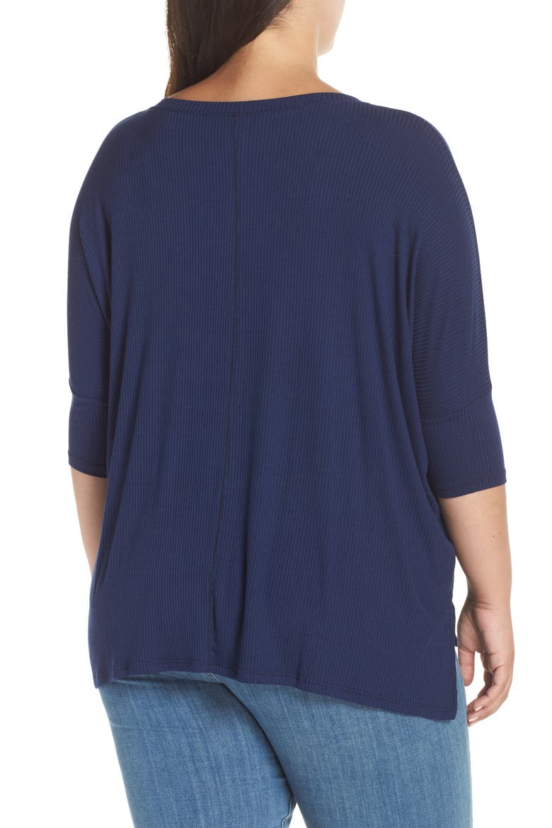 Ribbed V-Neck Top, Alternate, color, NAVY