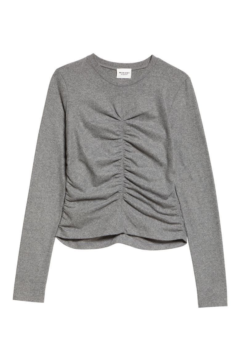 Delesa Ruched Knot Long Sleeve T-Shirt, Alternate, color, GREY