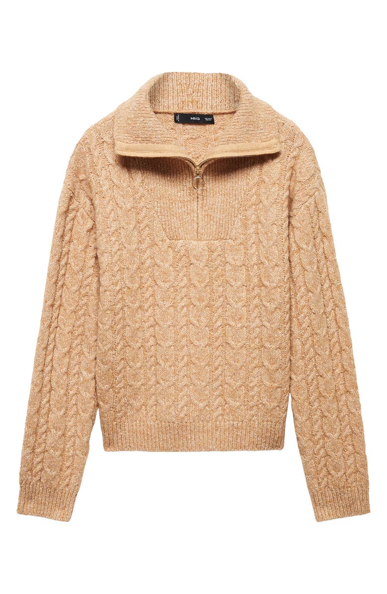 MANGO Cable Quarter Zip Sweater, Alternate, color,