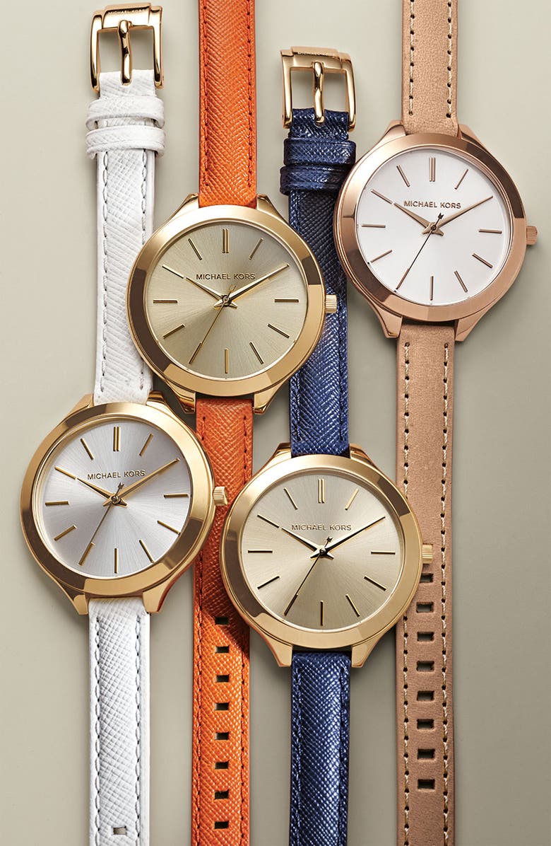 MICHAEL Michael Kors Michael Kors 'Slim Runway' Leather Strap Watch, 42mm, Alternate, color,