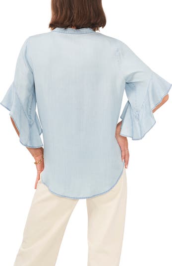 ヴィンスカムート Vince Camuto Pintuck Flutter Sleeve Henley Blouse レディース シャツ トップス O Vince Camuto Women Purple Pintuck Flutter Henley Blouse Top