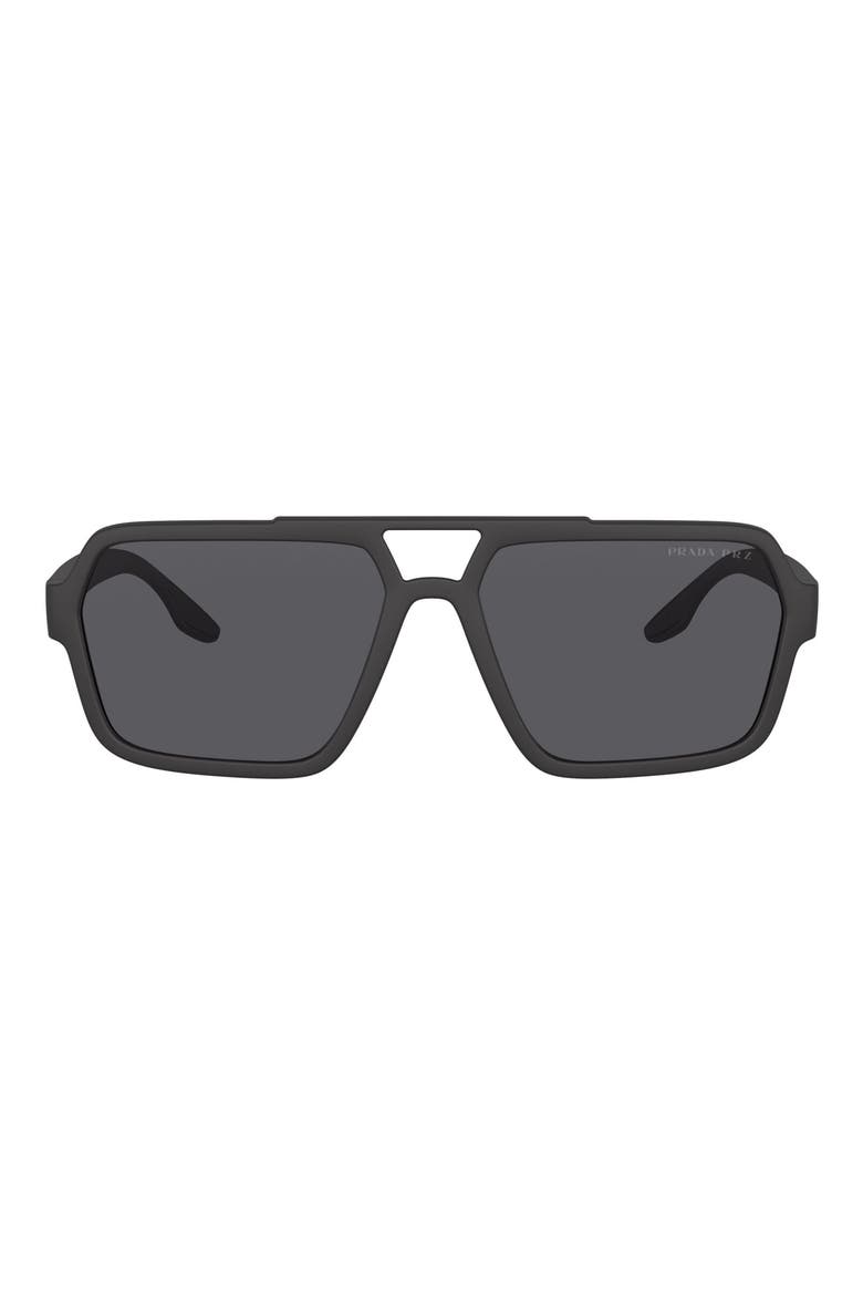 PRADA SPORT 59mm Rectangle Sunglasses, Main, color, BLACK/ DARK GREY