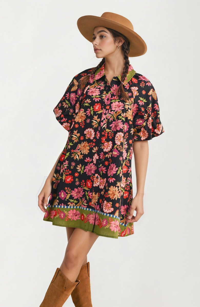 Knit and Lounge Button Front Floral Shirt Dress, Alternate, color, Floral Print