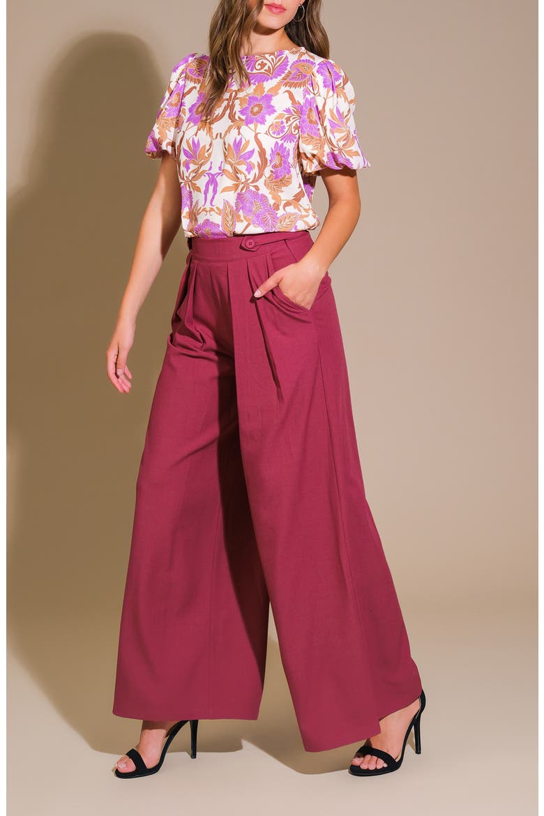 Woven Wide Leg Pants, Alternate, color, BURGUNDY