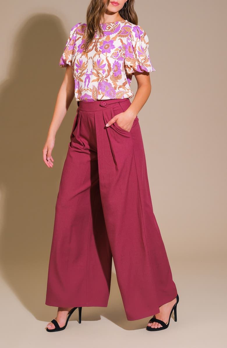 FLYING TOMATO Woven Wide Leg Pants, Alternate, color, Burgundy