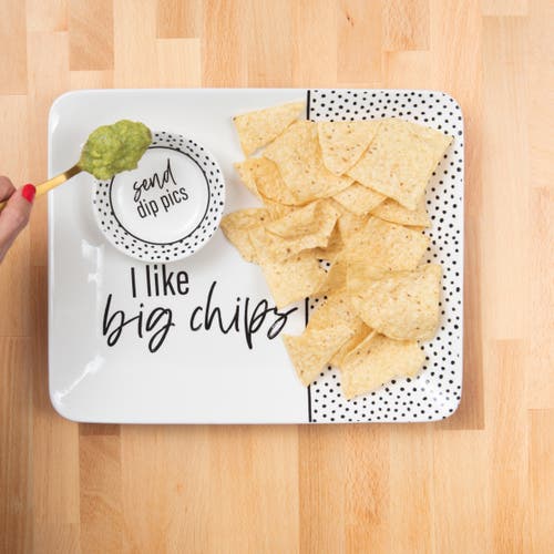 Totalee Gift Pics/chips Platter & Bowl Set Of 2 Ceramic White In Multi