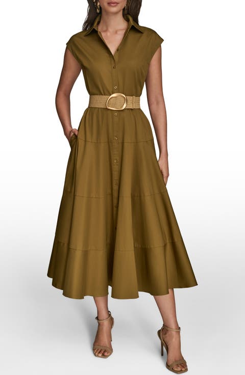 【Donna Karan New York】Sleeveless Belted Shirtdress Donna Karan New York Women's Belted Linen Shirt Dress - Macy's