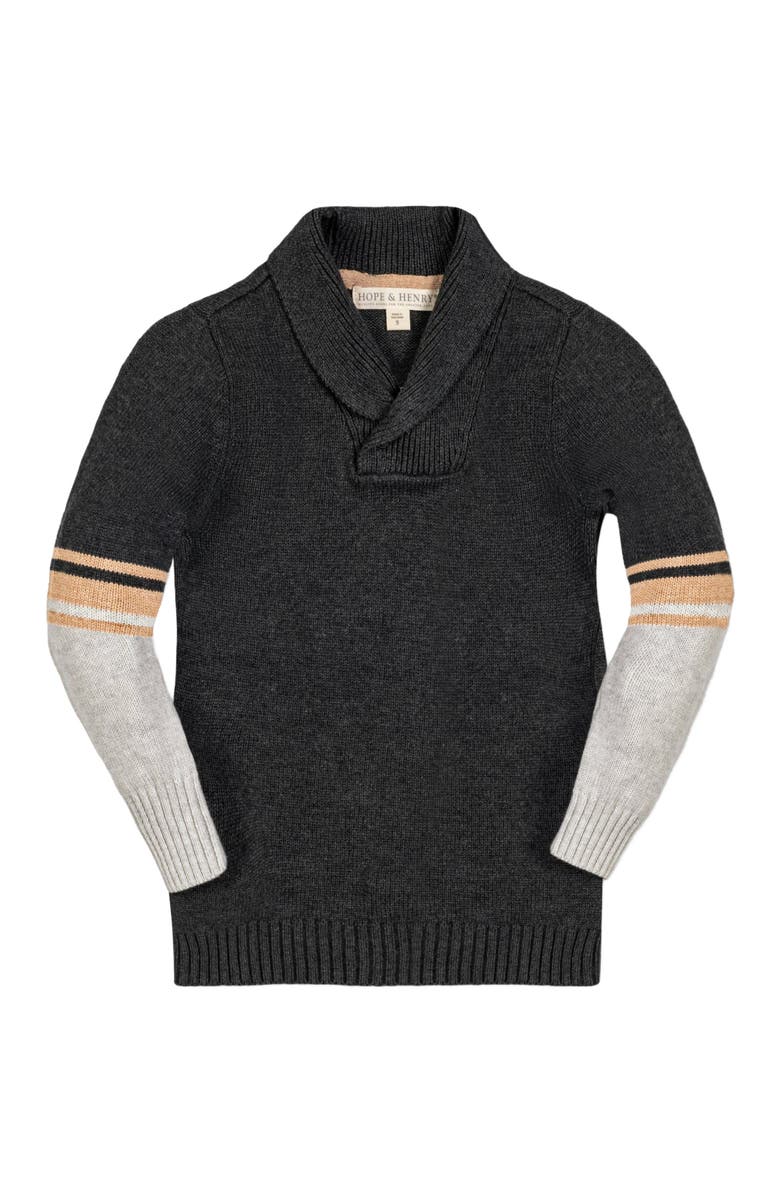 Hope & Henry Baby Boys' Organic Shawl Collar Sweater, Infant, Alternate, color, Charcoal Heather Stripes
